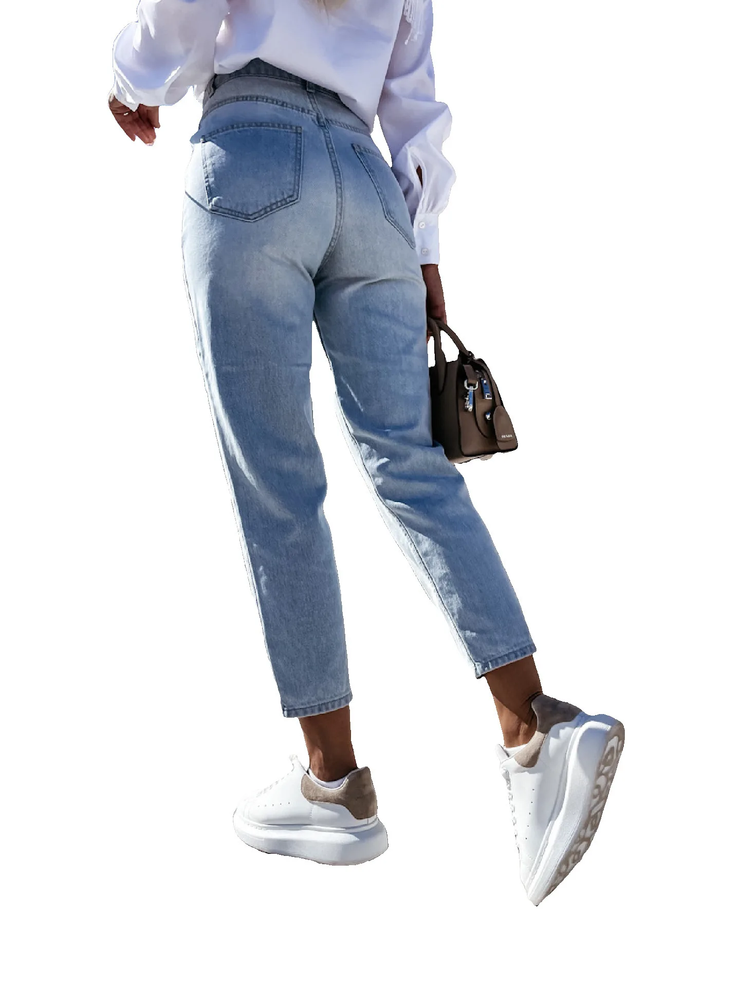 Moterų aukšto juosmens džinsus, tiesios plonos sujungimas užtrauktukas kelnės atsitiktinis rudenį tiesios kelnės 0