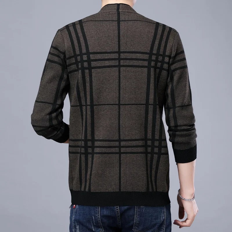 Nauji vyriški verslo atsitiktinis megztas dryžuotas megztinis vyriški slim V-kaklo aukštos klasės megztinis, striukė vyriški megztiniai žiemos paltai S-XXXL 0