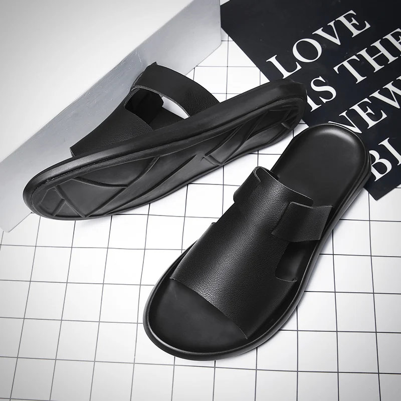 2021 mens sandalas prabangus natūralios odos šlepetės vasaros Aukštos Kokybės sandalai paslysti ant lengvas, kvėpuojantis juoda 0