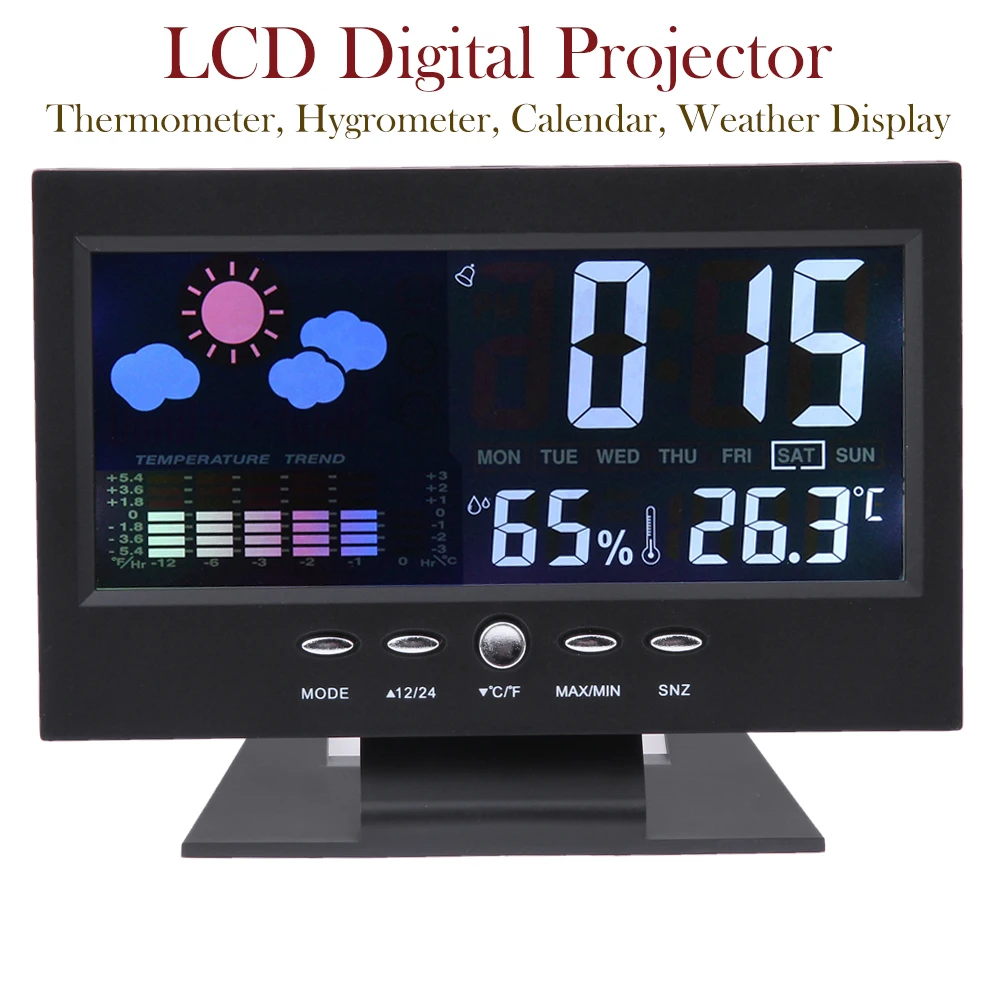 Namų LCD Skaitmeninis Projektorius Super Didelis Ekranas Termometras su Drėgmėmačiu Kalendorius Orų Display Multi-funkcija Skaitmeninis Matuoklis 0
