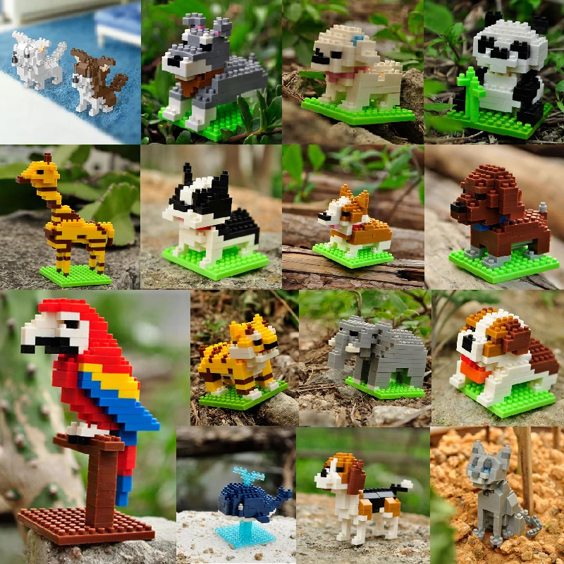 Animacinių filmų Gyvūnų Tigras, Dramblys Katė, Šuo Panda Haskis Pudelis Žirafa Modelis Mini Micro Statyba Blokai, Plytos, Žaislai vaikams, dovana 0