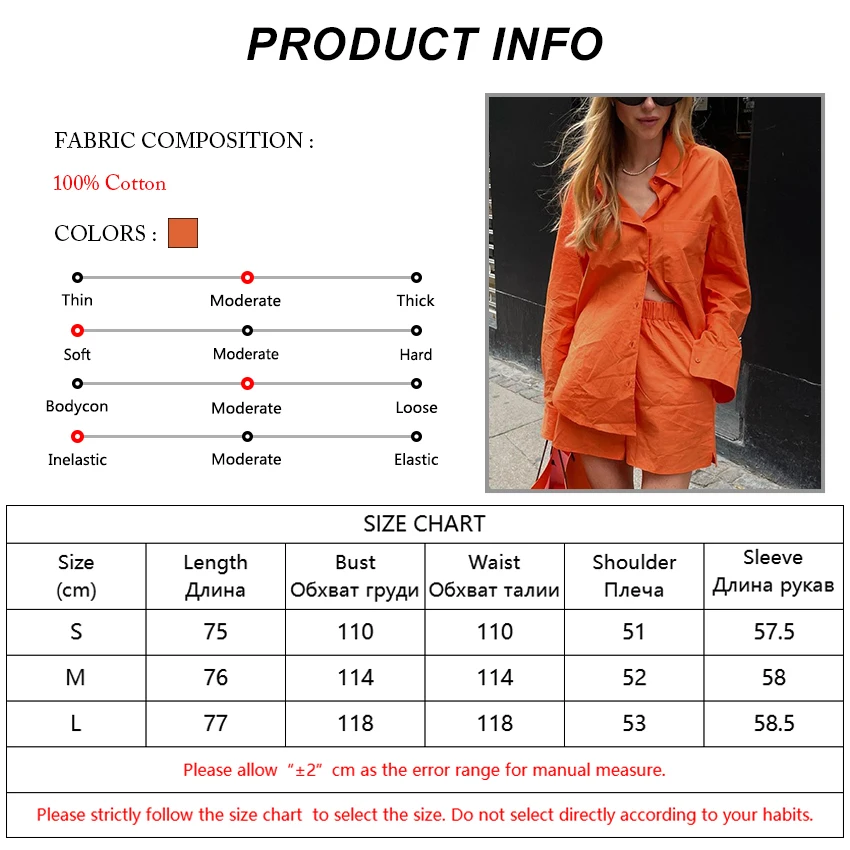 OOTN 2021 Mados Orange Marškinėliai Ir Kelnės Moterims Nustatyti ilgomis Rankovėmis Aukštos Juosmens Šortai, Medvilnės Kostiumas Streetwear Atsitiktinis 2 Gabalas Rinkiniai 0