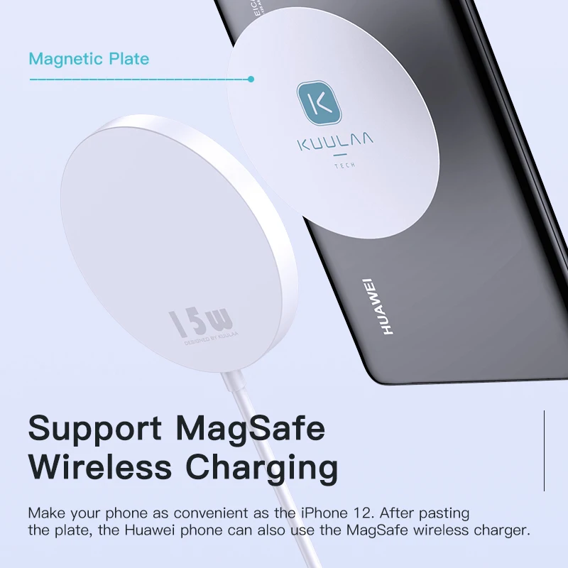 KUULAA Metalo Plokštelės disko geležies lapas Magnetinis Qi Bevielio Įkrovimo Magnetas Automobilinis Stovas laikiklis iphone 12 8Plus XR 11 XS Max 0