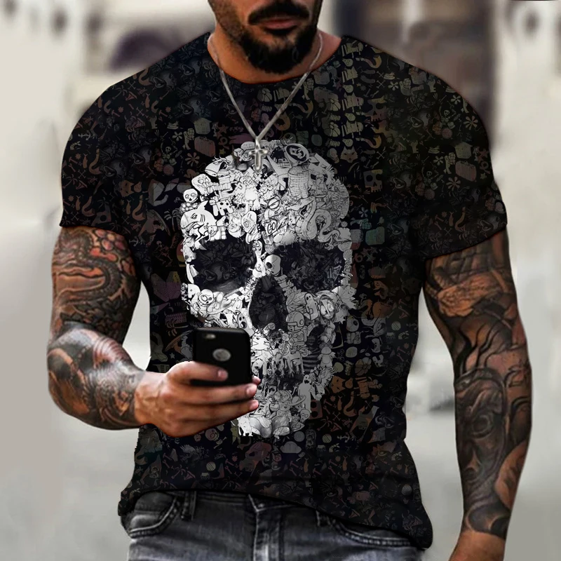 Mados vasaros T-shirt 2021 3D kaukolė spausdinti vyriški trumparankoviai marškinėliai kvėpuojantis atsitiktinis streetwear viršuje negabaritinių vyrų 110-6XL 0