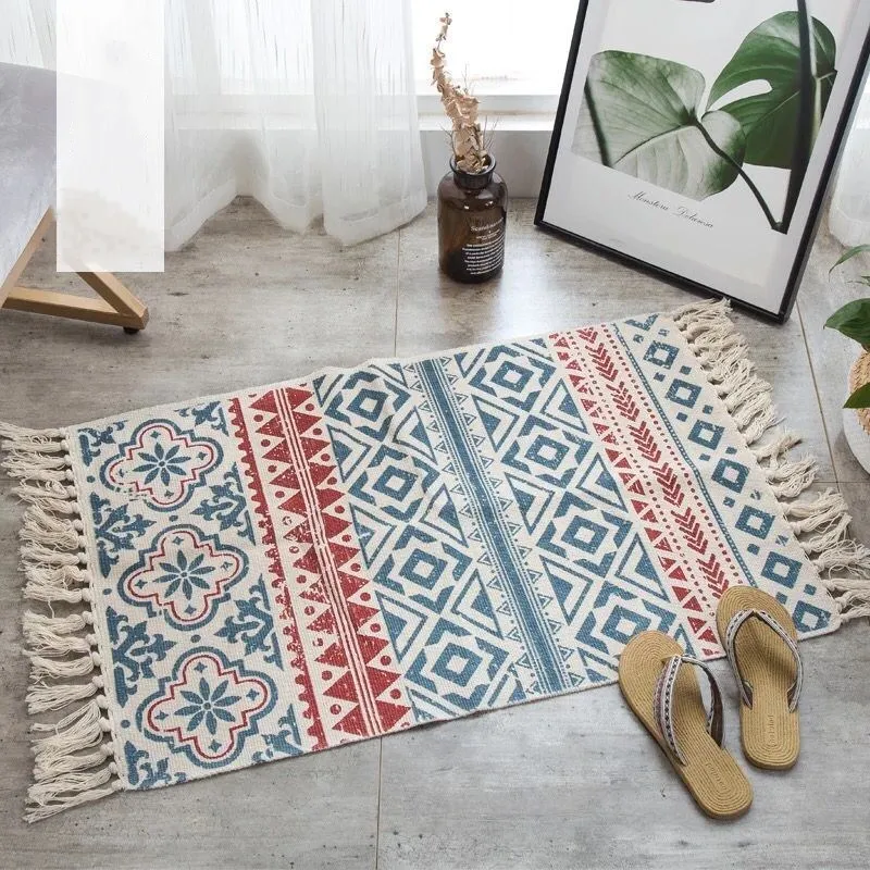 Medvilnės ir lino, rankų darbo austas kilimas gyvenimo kambario, miegamasis etninės stiliaus kilimas bohemiškas stilius mašina galima skalbti namuose kilimėlis 0