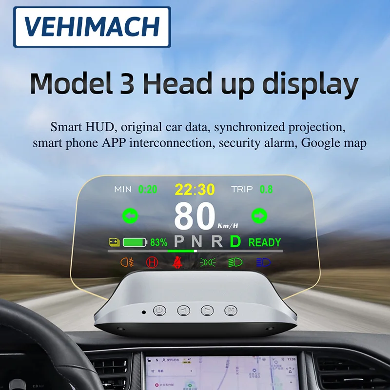 Automobilių Navigacija, Head Up Display Už Tesla Model 3/Y OBD2 HUD Spidometras Įtampos Elektros Stabdžių Įspėjamoji Lemputė Signalizacijos Sistema, Projektorius 1