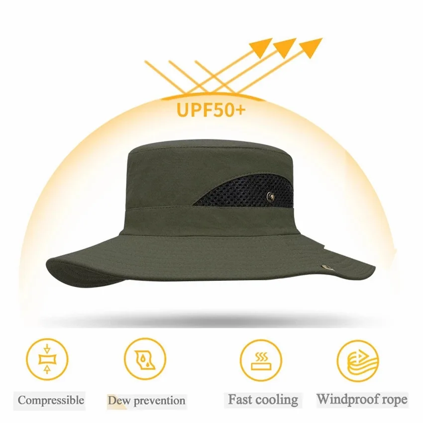 Naujas Lauko Vasaros Vyrų Kepurę nuo Saulės-įrodymas, Anti-UV Kvėpuojantis Žvejybos Kepurės Paplūdimio Alpinizmo skėtį nuo saulės Didelio Masto Kraštų Kibiro Kepurę 1
