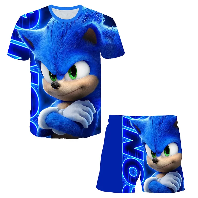 2021 m. Vasarą Vaikams Drabužių Sonic 3d Spausdinimo Kostiumai Bamblys Merginos Rinkiniai Top+shorts 2vnt Rinkiniai Sportinis Kostiumas Atsitiktinis Kūdikis Rinkiniai Berniukų Drabužiai 1