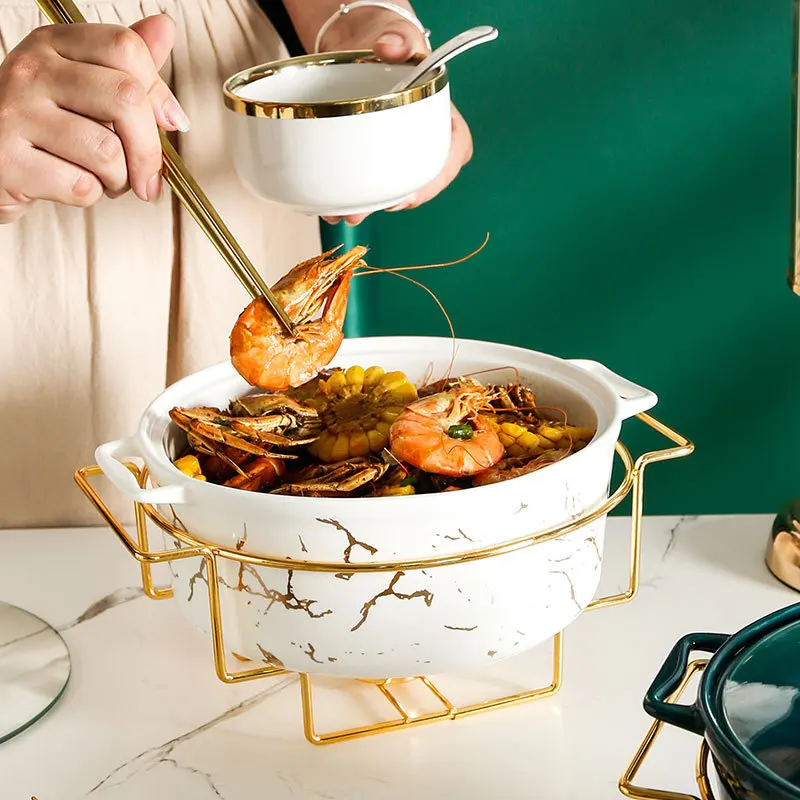 Marmuras, auksas modelis Šiaurės ausis keraminiai puodai namų sriubos puodą, dubenį stalo kūrybos puodą stovas su žvakių laikiklis 1