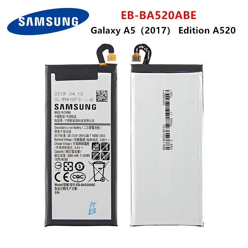 SAMSUNG Originalus EB-BA520ABE 3000mAh Baterija Samsung Galaxy A5 2017 Edition A520 SM-A520F A520K A520L A520S A520W A520F/DS 1