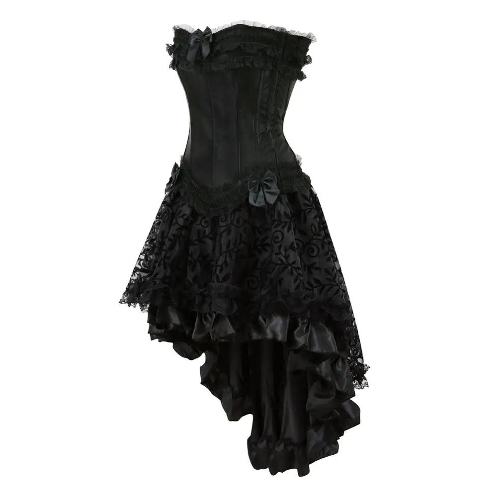 Gotikos Korsetas, Sijonas Moterims Corselet Steampunk Nėrinių Apdaila Zip Bustier Suknelė Satin Plus Size Karnavalas Šalies Klubas Naktį Kostiumai 1