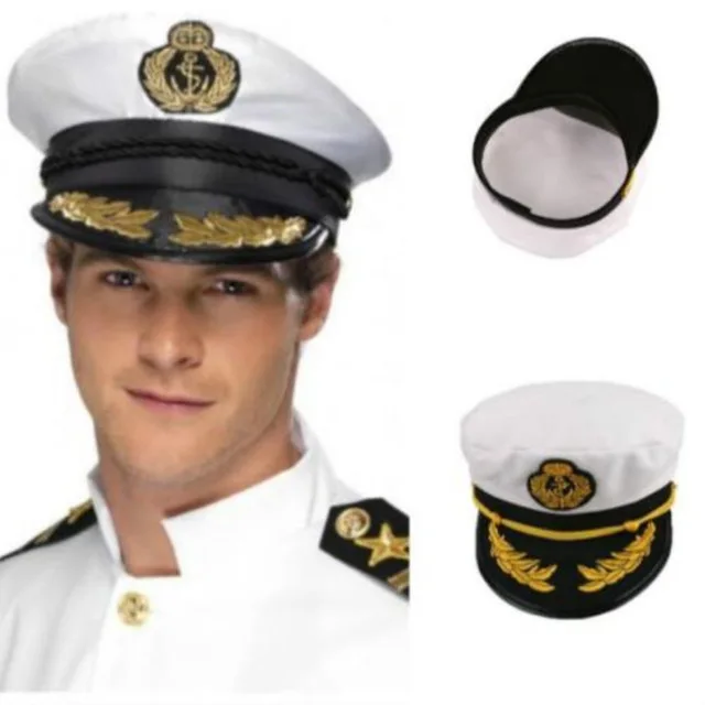 Derliaus Suaugusių Šalies Fancy Dress Unisex White Kolonėlė Kapitonas Buriuotojai Karinio Jūrų Laivyno Kapitonas Valtimis Karinės Skrybėlę Bžūp 1