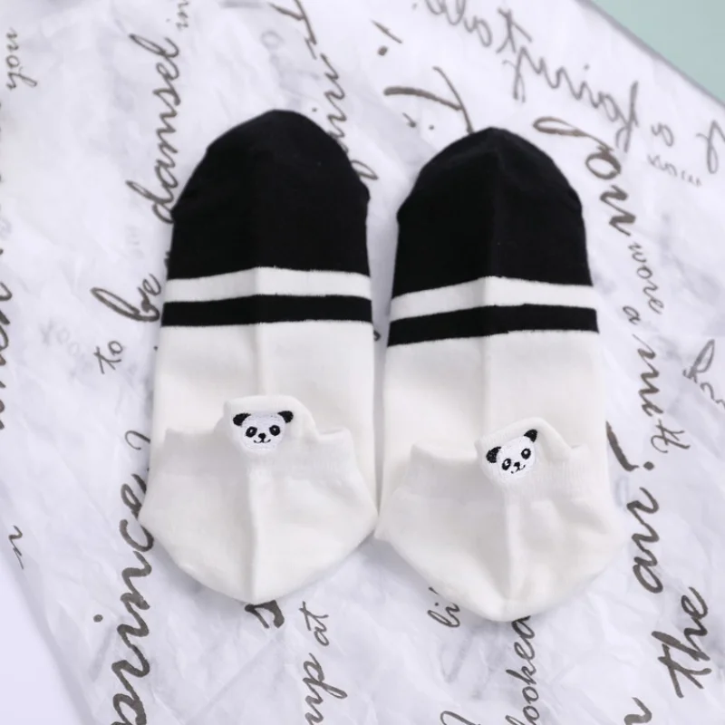 Kojinės moteriškos 3 poros Medvilnės Japonų stiliaus mielas panda Kawaii no-show kulkšnies Nematomas gyvūnų spausdinti moteriškos trumpos kojinės 1