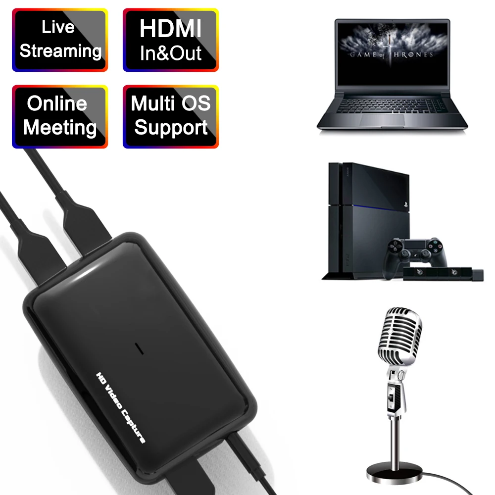 Mikrofono Įvesties TELEVIZIJOS Linijos 1080P 60FPS HDMI-suderinama Su USB 3.0 Filmavimo Kortelės XBOX PS4 Perjungti Telefono Žaidimas, Live Transliacijos 1