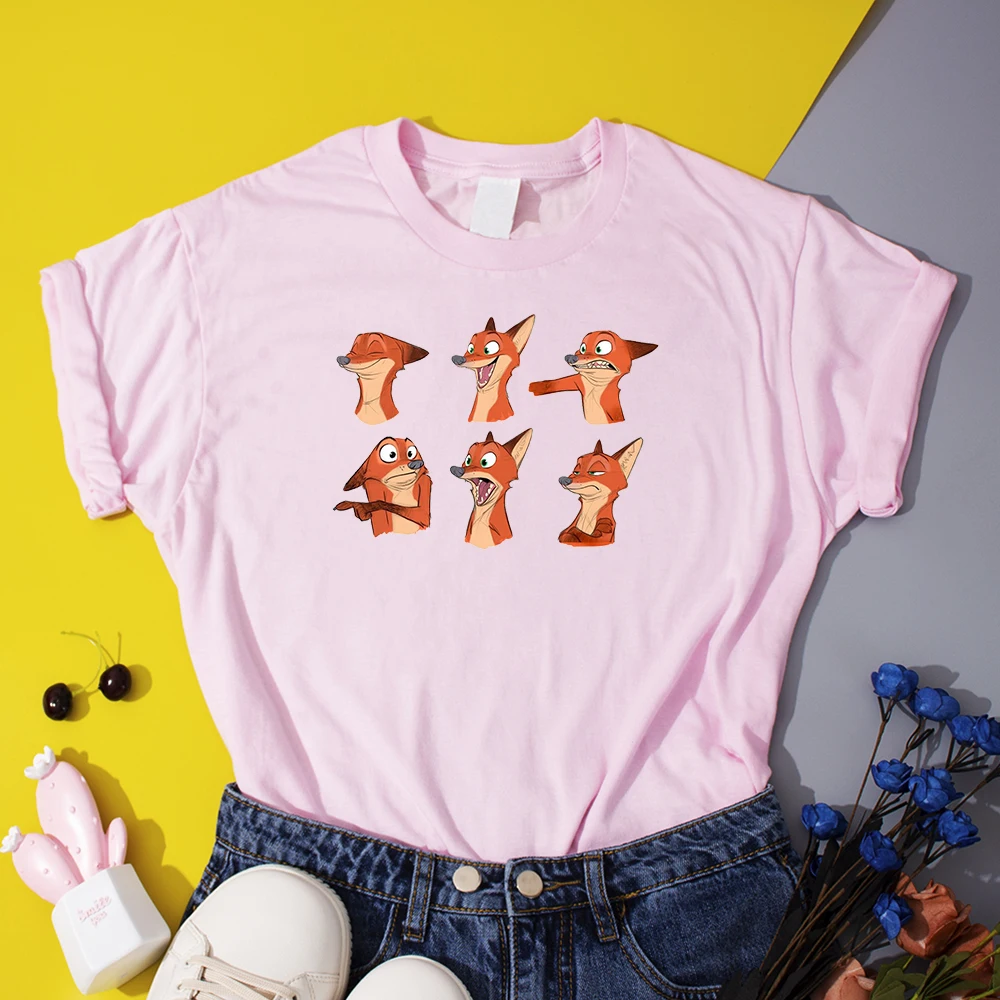 Nick Fox, Judy Triušis Mados marškinėliai Disney Zootopia T-Shirts Vasaros Cool Moterų Tee Marškinėliai Laisvalaikio Kawaii Animacinių filmų Lady Marškinėliai 1