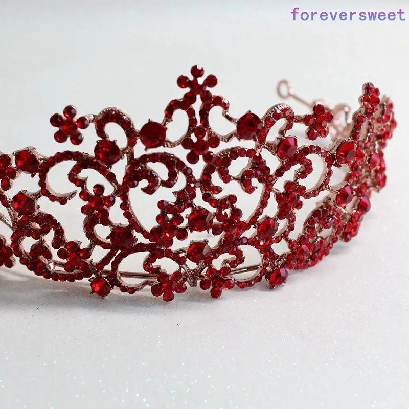 Specialios raudonos kristalų nuotakos tiara plaukų papuošalai, nuotakos tiara ir karūnos, 1