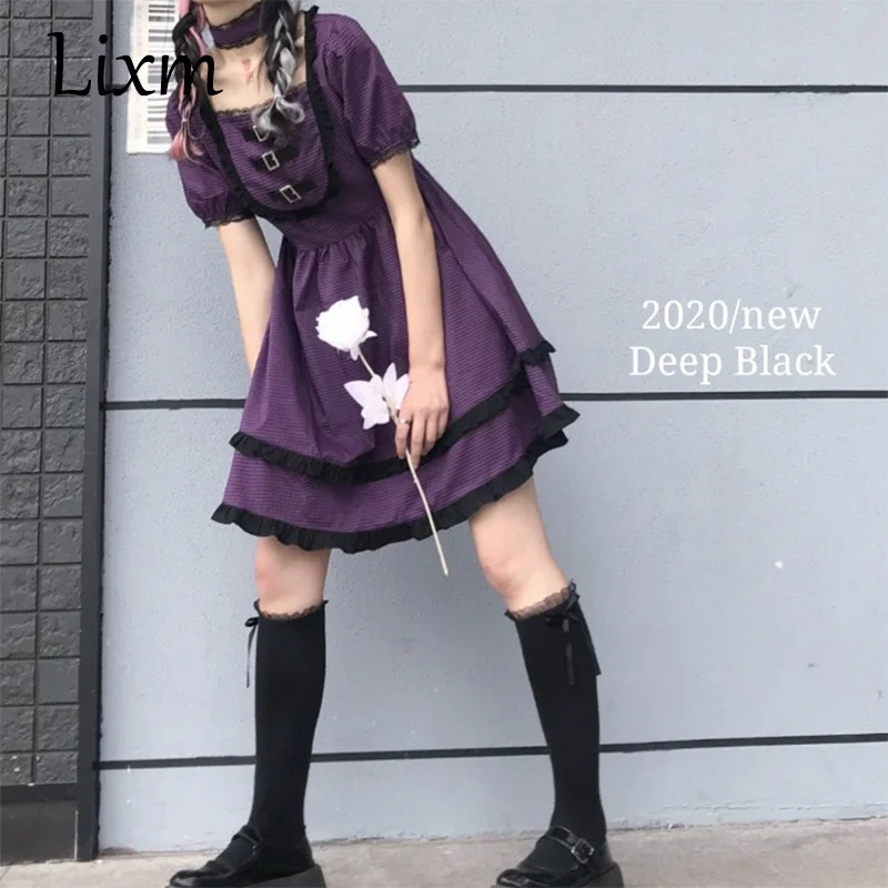 Gothic Lolita Dress Harajuku Vintage Stiliaus Raudonos Pledas Sluoksniuotos Rankovėmis Suknelė Kolegijos Retro Stiliaus Dizaino Prasme Cool Girl 1