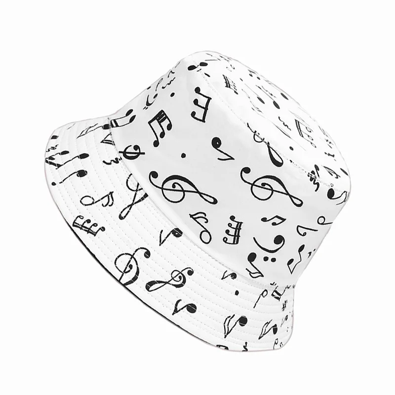 Naujas Spausdinta Muzikos Žavesio Kibiro Kepurę Dvipusis Žvejo Skrybėlę Moterų Vasaros Kelionės Lauko skėtį nuo saulės Skrybėlę nuo Saulės Bob Skrybėlę 1