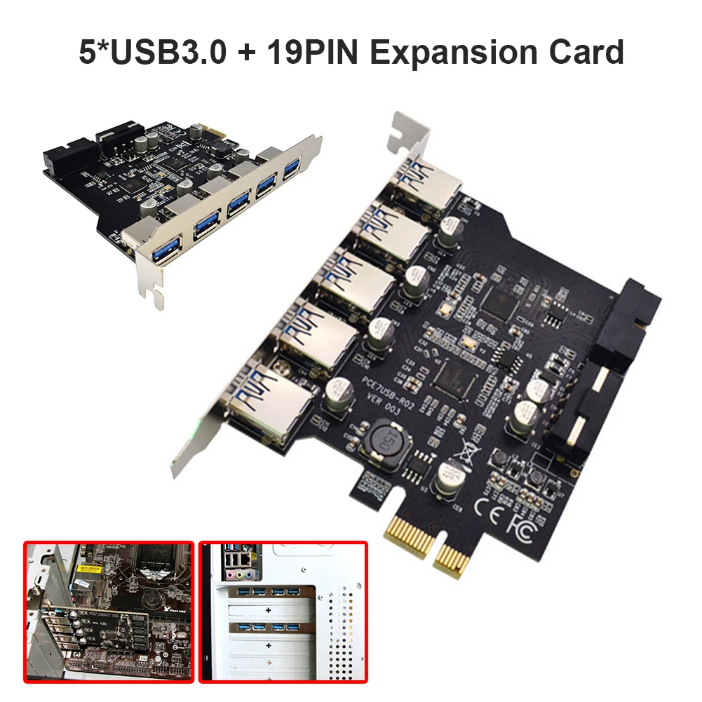 USB 3.0 PCI-E Išplėtimo Plokštę 5 Uostai KONCENTRATORIUS Adapteriu KOMPIUTERIO PCI Express Extender Modulis Valdybos LINUX sistema 1