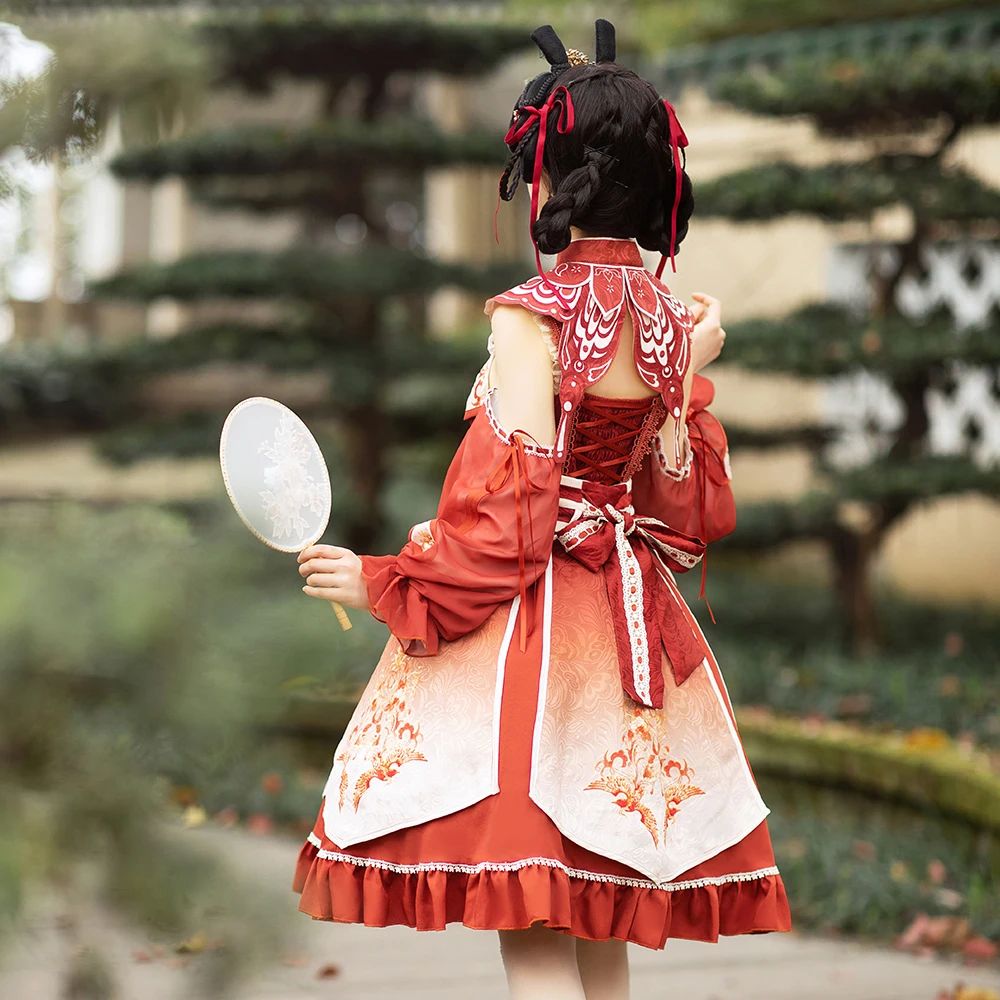 Melonshow Lolita Dress Plius Dydžio Raudonos Kinų Stiliaus Saldus Princesė Viktorijos Suknelė Moterims Kawaii Drabužius Cosplay Kostiumas 1