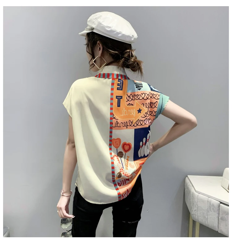 Elegantiškas Spausdinti Šifono Palaidinės Moterims korėjos Trumpas Rankovės Moterų Marškiniai Modis Viršūnes Blusa Mujer 2021 M. Vasaros Naują Atvykimo 1
