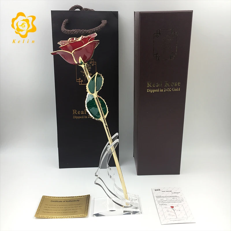 G013-8 Nekilnojamojo Rose artimųjų 24K Auksu raudonos konservuotos Rožių gėlių 11 cm, su gražia dovanų dėžutė vestuvių dovanų, ir Meilės Dovana 1
