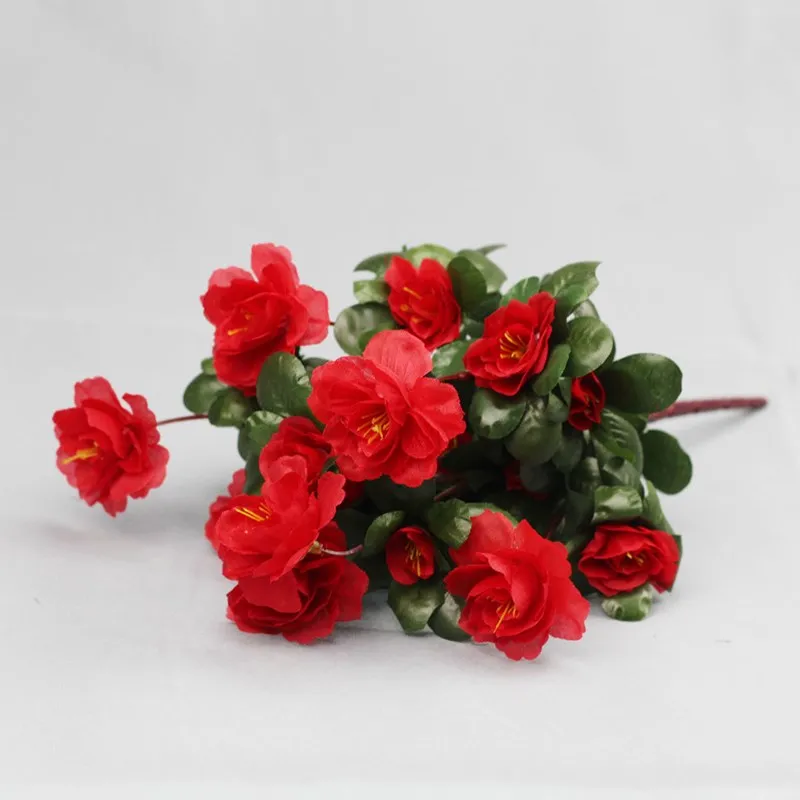 Dirbtinis Azalea Gėlių 7 Šakutės Puokštė Azalijų Šilko Gėlės Raudona Netikrą Gėlės Vestuvių Sodo Namo Kambarį Mall Šaliai Dekoro 1