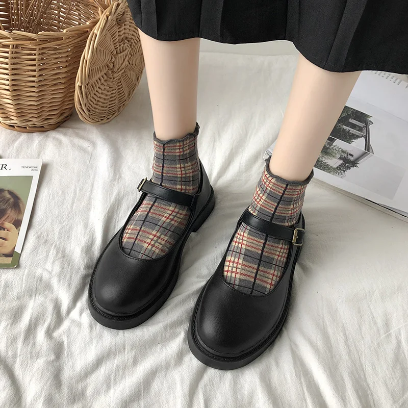 Naujas Mary Jane mažas odos batai Britų retro moterų bendrosios batai Japonijos viena sagtis, vienas bateliai kolegija stiliaus butas batų 1
