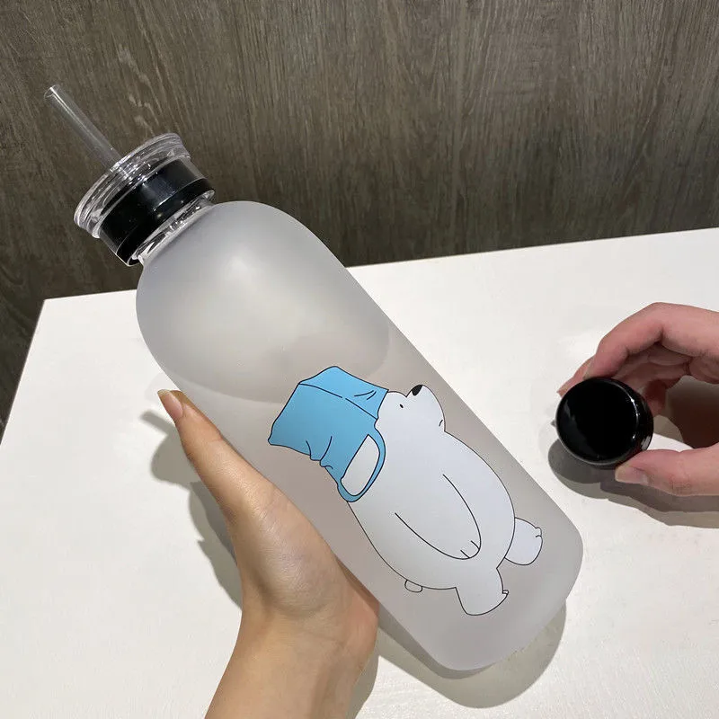 1000ml Plastikinio Butelio Animacinių filmų Matinio Vandens Puodelį nepralaidžiose Drinkware Panda Bear Modelio Skaidrios Sporto Geriamojo Vandens Butelis 1