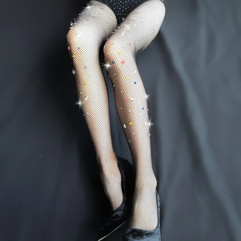 Kalnų krištolas Akių žvejybos tinklas Pėdkelnės Moterims, Sexy Black Crystal Spalvos Deimantų Šalies Plus size dizaineris kūno kojinės bling triko 1