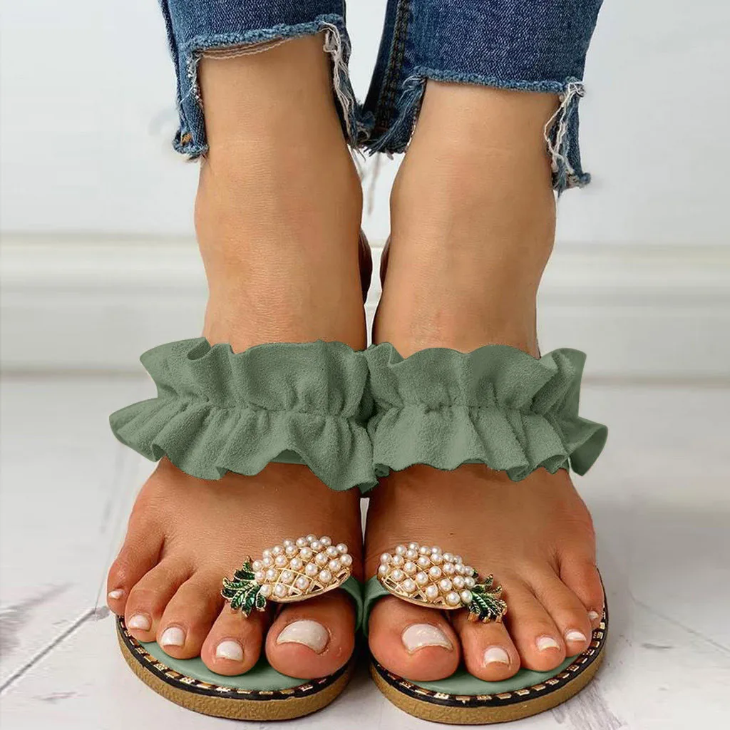 Moterų Šlepetė, Ananasų Pearl Butas Kojų Bohemijos Laisvalaikio Bateliai Paplūdimio Sandalai Ponios Batai Platformos Sandalias De Mujer Verano 2021 1