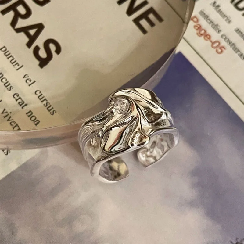 Foxanry 925 Sterlingas Sidabro Sužadėtuvių Žiedai Nauja Tendencija Elegantiškas Unikalus Raukšlės Dizainą Putojančio Cirkonis Nuotakos Papuošalai Dovana Moterims 1