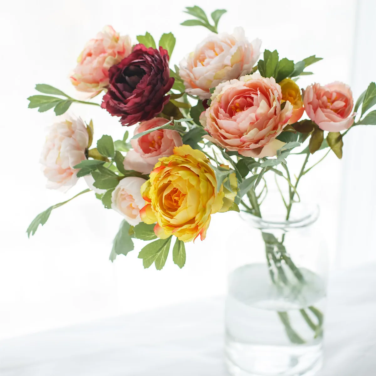 59cm Rose Pink Silk Bijūnas Dirbtinių Gėlių Puokštė Pigūs Netikrą Gėlės Namuose Vestuvių patalpų Apdaila 1