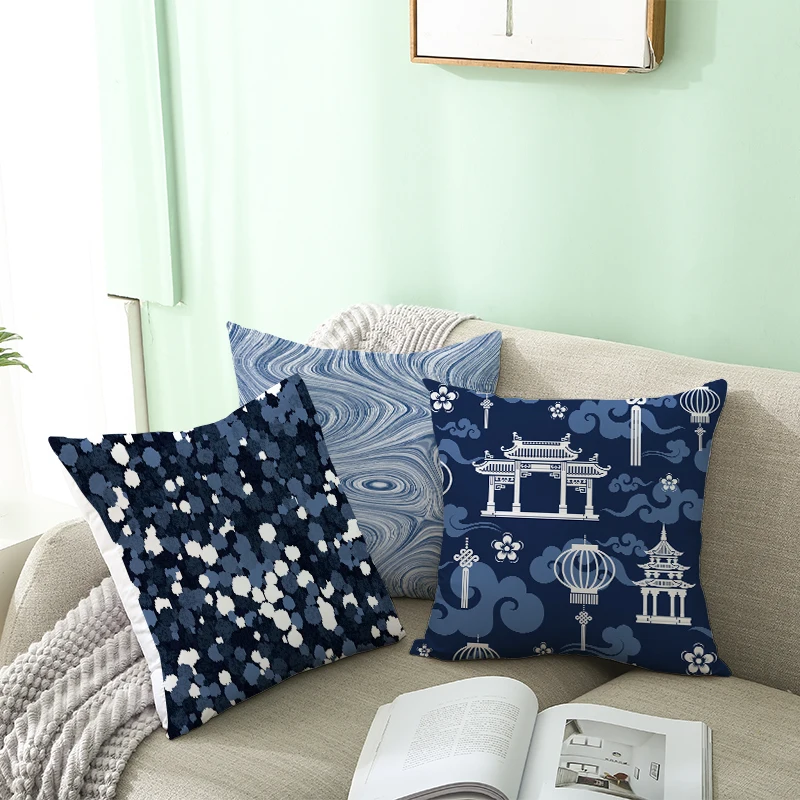 Trumpa mėlyna ir balta Geometrinis Sofa Dekoratyvinė Pagalvėlė Padengti Pagalvės Užvalkalas Poliesteris 45 Mesti Pagalvę Namų Dekoro Pillowcover 1