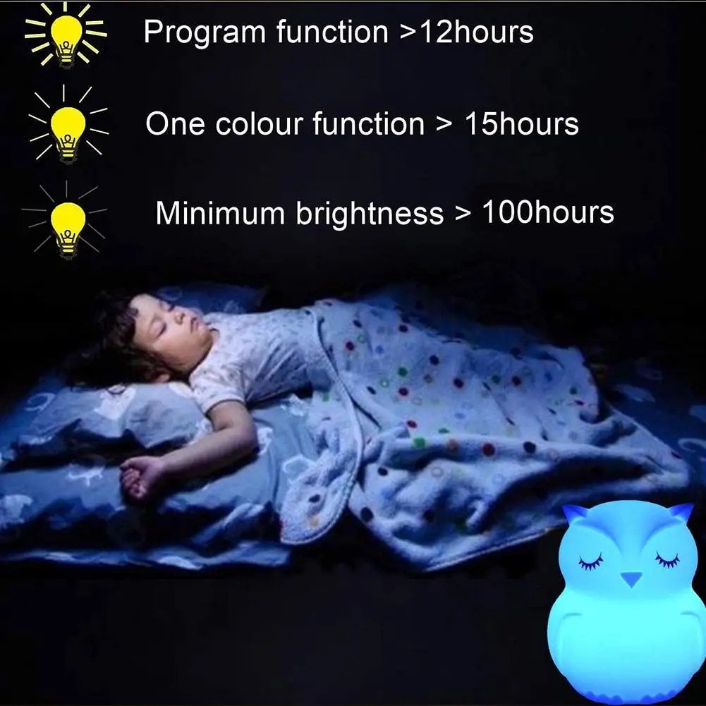 Pelėda Naktį LED Šviesos Jutiklis Nuotolinis Valdymas 9 Spalvų Įkrovimo Kūdikių Naktiniai Pritemdomi USB Silikono Lempa Vaikams W3R5 1