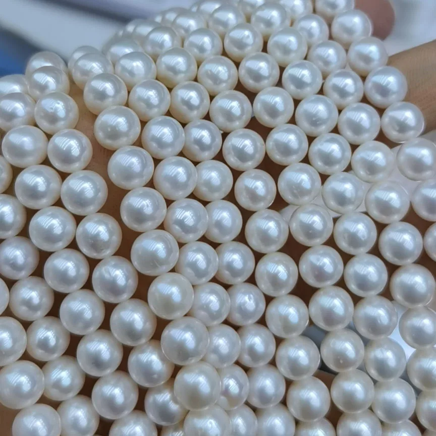 16 colių,8-9 mm AAA aukštos blizgesys puikus baltas apvalus pobūdžio gėlavandenių perlų be branduolinių,aukštos blizgesys 1
