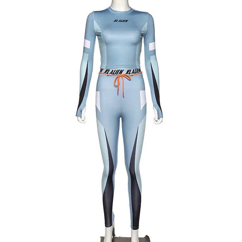 Meqeiss 2020 naujas sportwear moterų atsitiktinis fitneso rinkiniai, letter spausdinimo dviejų dalių kostiumai tampri pasėlių marškinėlius aukštos juosmens legging 1