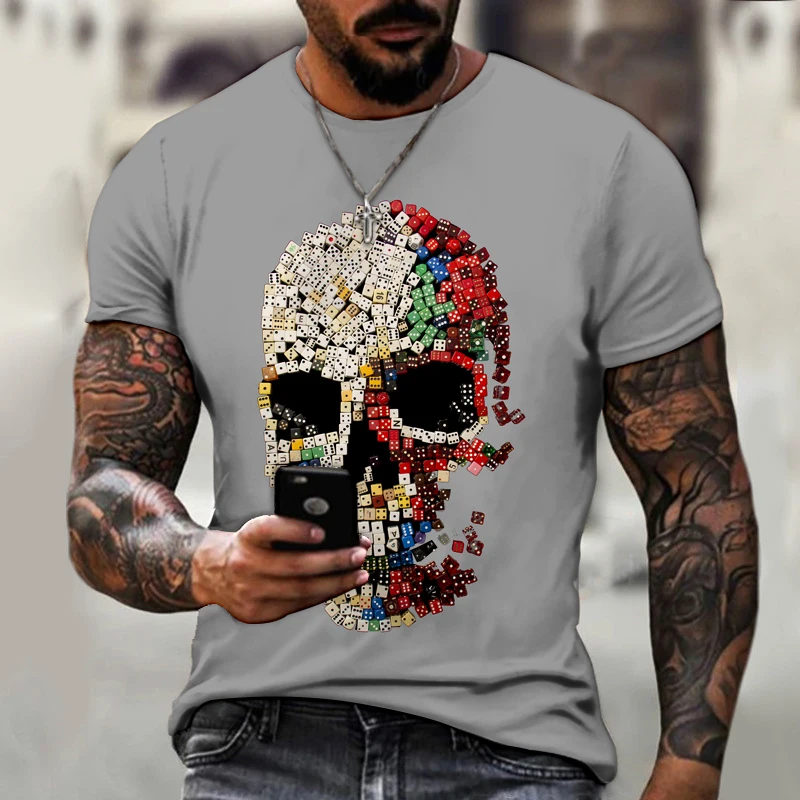 Mados vasaros T-shirt 2021 3D kaukolė spausdinti vyriški trumparankoviai marškinėliai kvėpuojantis atsitiktinis streetwear viršuje negabaritinių vyrų 110-6XL 1
