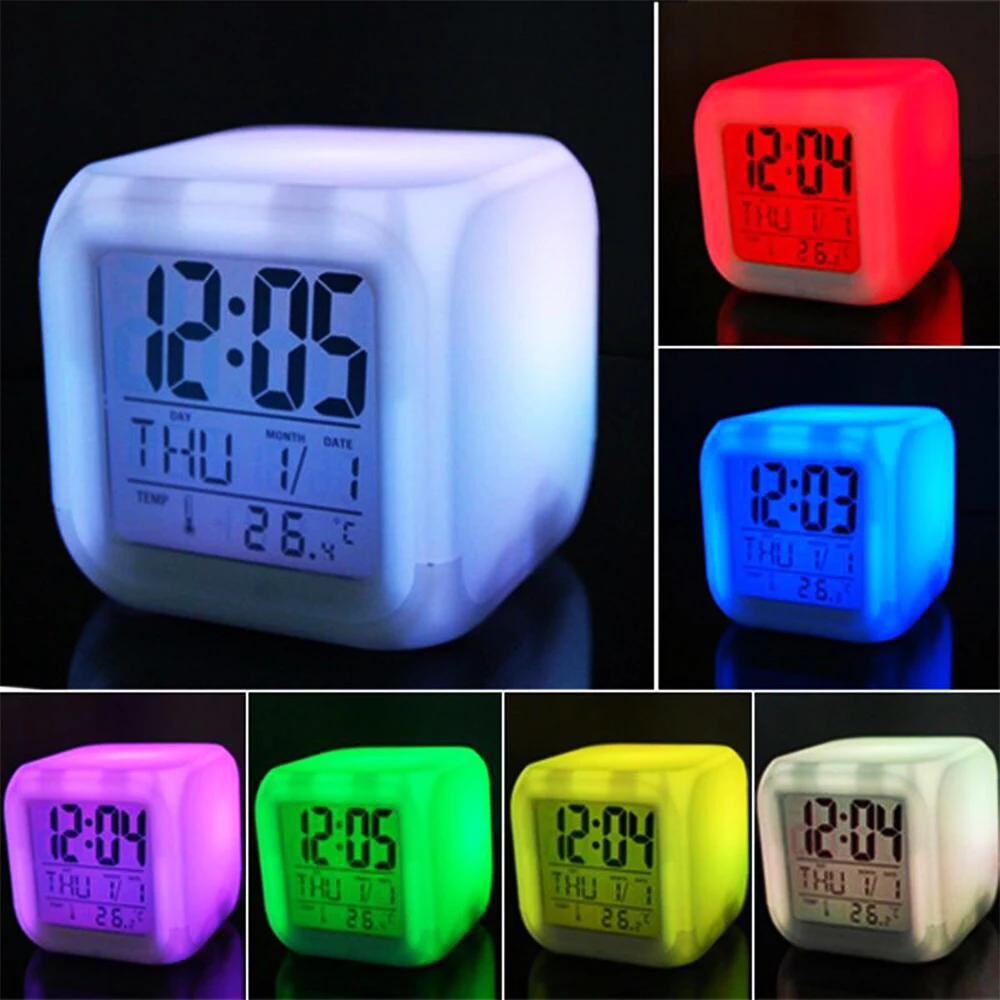 LED Skaitmeninio Žėrintis Žadintuvas 7 Spalvų Multi-Funkcija Miegamojo, Vaikų, Žadintuvas, Termometras Spalva Permainingi Elektroninis Laikrodis 2