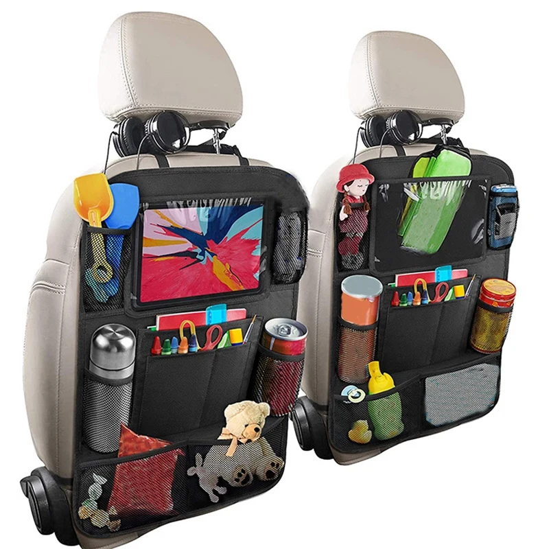 Automobilio Galinės Sėdynės Saugojimo Krepšys su Spauda Ekrano Planšetinio kompiuterio Laikiklį + 9 Sandėliavimo Krepšiai, Kick Mygtukai, Sėdynės Galinį Dangtelį 2