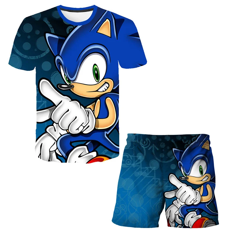2021 m. Vasarą Vaikams Drabužių Sonic 3d Spausdinimo Kostiumai Bamblys Merginos Rinkiniai Top+shorts 2vnt Rinkiniai Sportinis Kostiumas Atsitiktinis Kūdikis Rinkiniai Berniukų Drabužiai 2