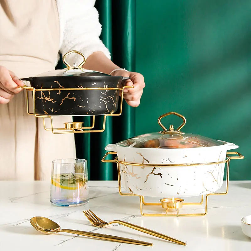 Marmuras, auksas modelis Šiaurės ausis keraminiai puodai namų sriubos puodą, dubenį stalo kūrybos puodą stovas su žvakių laikiklis 2