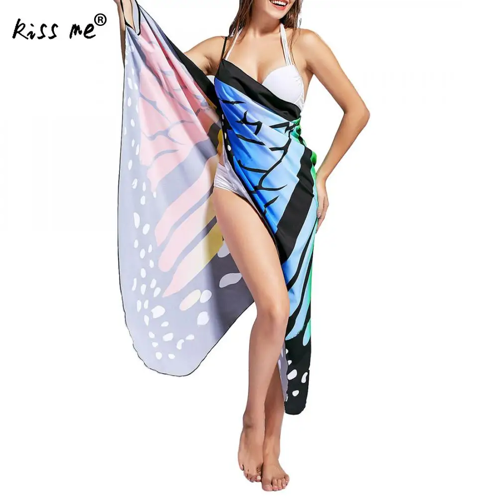 Paplūdimio drabužiai moterims, tunikų spausdinti padengti iki wrap slydimo paplūdimio suknelė praia vasaros bikini padengti iki moterų moterų vienas dydis drugelis 2