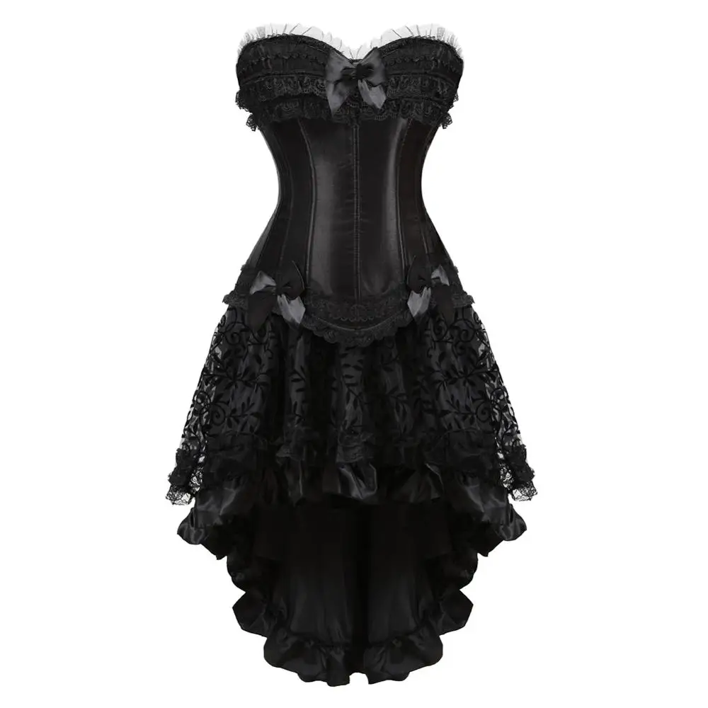 Gotikos Korsetas, Sijonas Moterims Corselet Steampunk Nėrinių Apdaila Zip Bustier Suknelė Satin Plus Size Karnavalas Šalies Klubas Naktį Kostiumai 2
