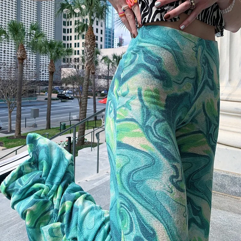 Naujas Sukrauti Pločio Kojų Kelnės Žalias Kaklaraištis Dažų Y2K Mados Komplektus Sweatpants Spausdinti Derliaus Aukšto Juosmens Moterų Kelnės Streetwear 2