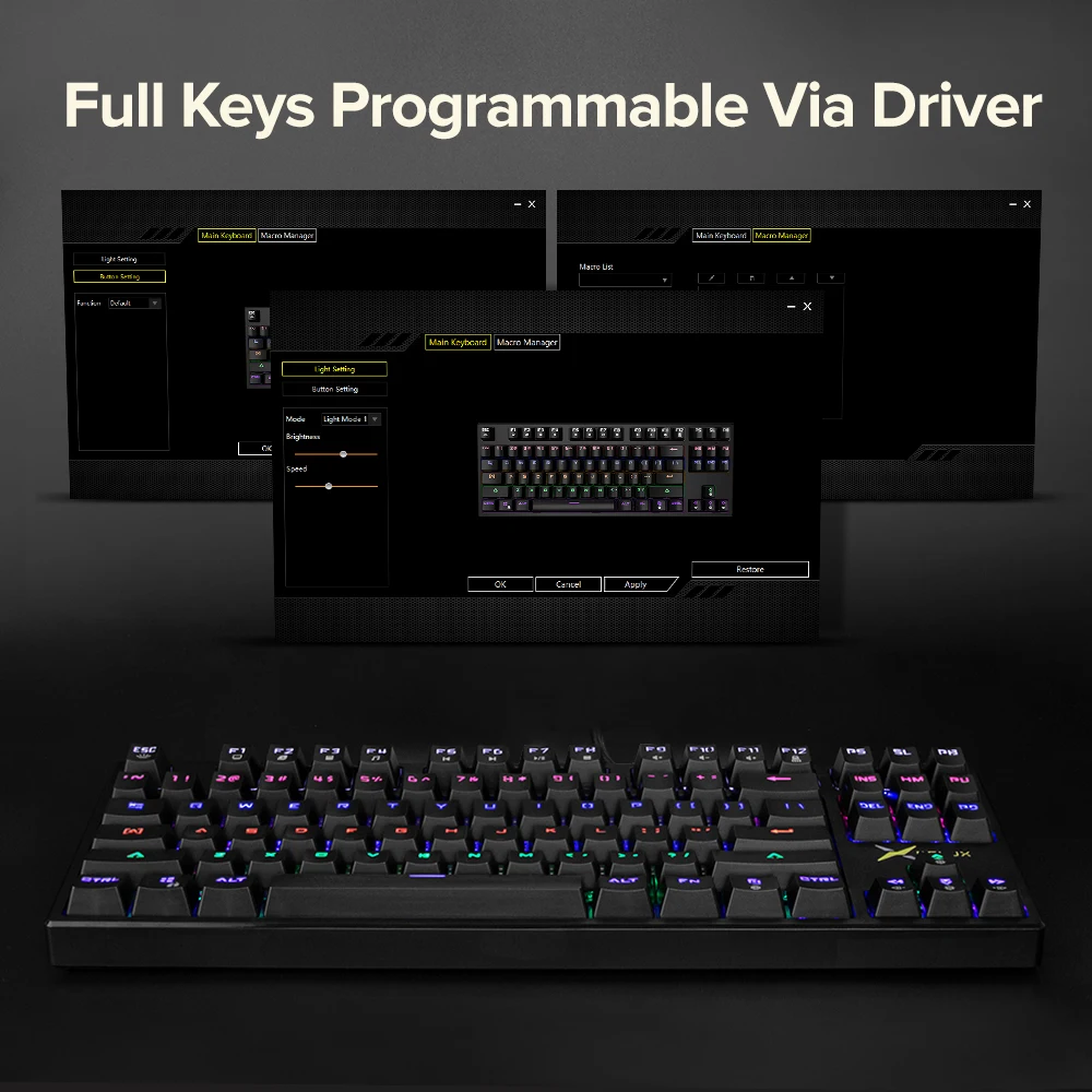 DELUX KM13UM Laidinio Mechaninė Žaidimų Klaviatūra 87 Klavišų Išdėstymas Programmble Programinės įrangos Raudonas Jungiklis RGB Apšvietimas PC Gamer Kompiuteris 2