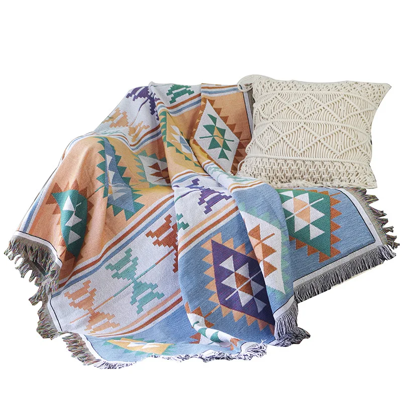 Bohemija, sofos padengti geometrinis mesti, antklodė, lovos skleisti sofa rankšluostį megzti dvipusis pledas iškyloms Kelionės orlaivių 2