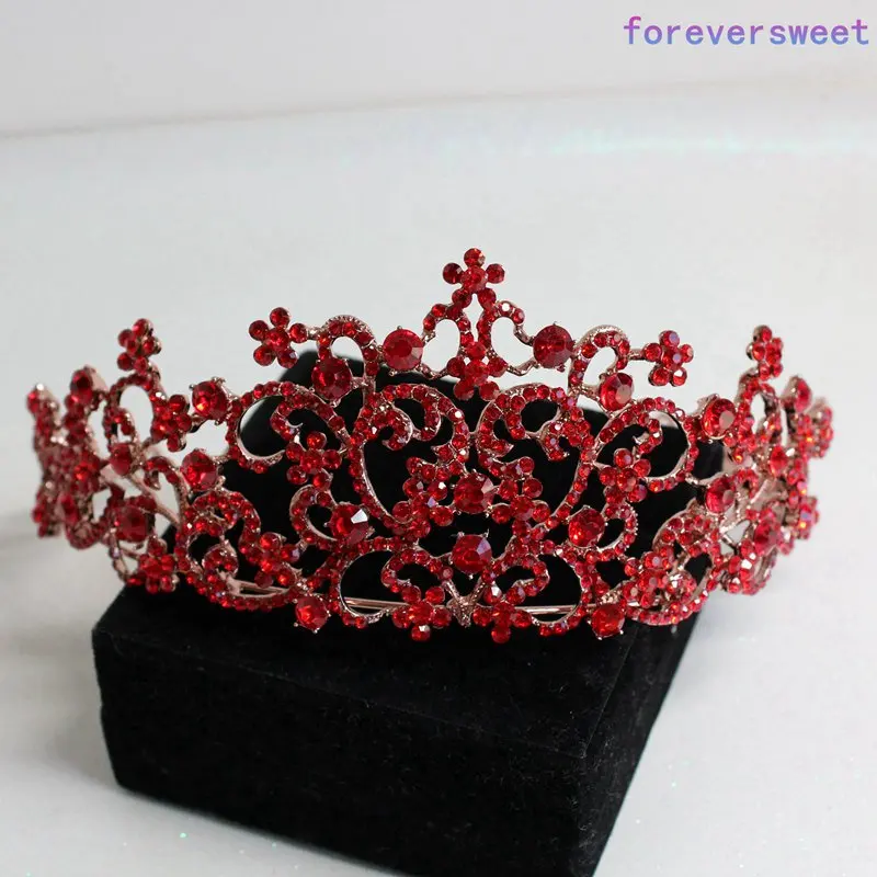 Specialios raudonos kristalų nuotakos tiara plaukų papuošalai, nuotakos tiara ir karūnos, 2