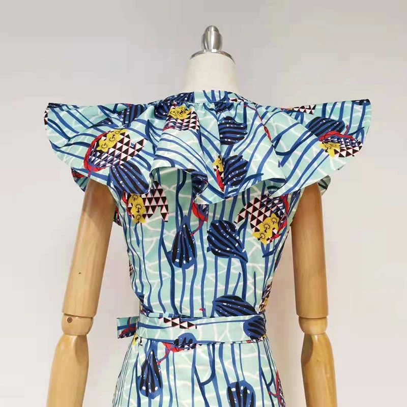 TWOTWINSTYLE Blue Print Vintage Suknelė Moterims V Kaklo Plaukioja Rankovėmis Aukštos Juosmens Nukentėjo Spalvos Mini Suknelės Moteriška Vasaros Naujus Drabužius 2