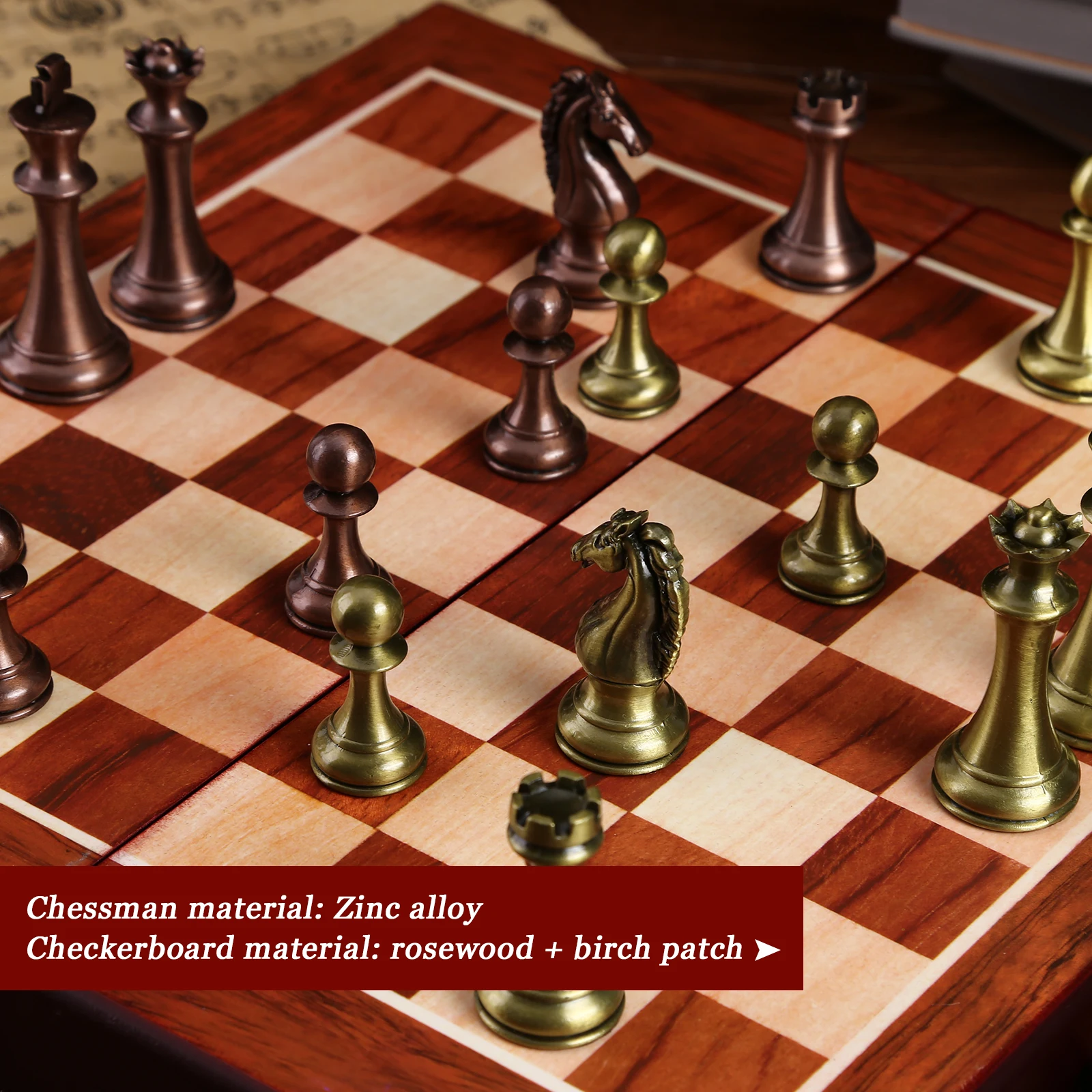 Tarptautinės Šachmatų Rinkinį Lankstymo Medinė Šachmatų Lenta Klasikinis Metalo Gabalų Rinkinys Standartinė stalo Žaidimas, skirtas Vaikams, Suaugusiems 2